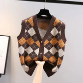Diamond Plaid Vintage V-Neck Knitted Vest